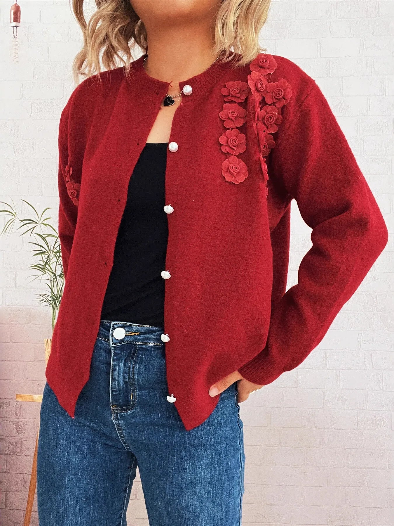 Flower Button Up Long Sleeve Cardigan
