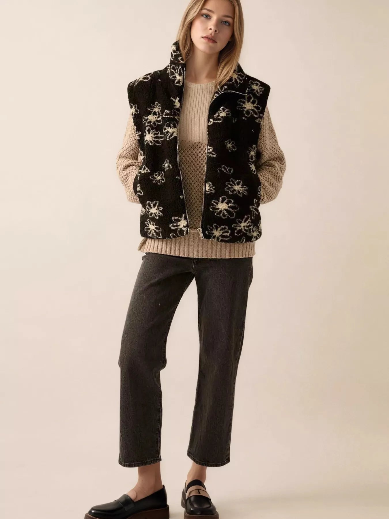 Zip Up Vest Coat with Pockets nicholesgifts