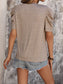 Women Lace Detail Round Neck Puff Sleeve Blouse nicholesgifts