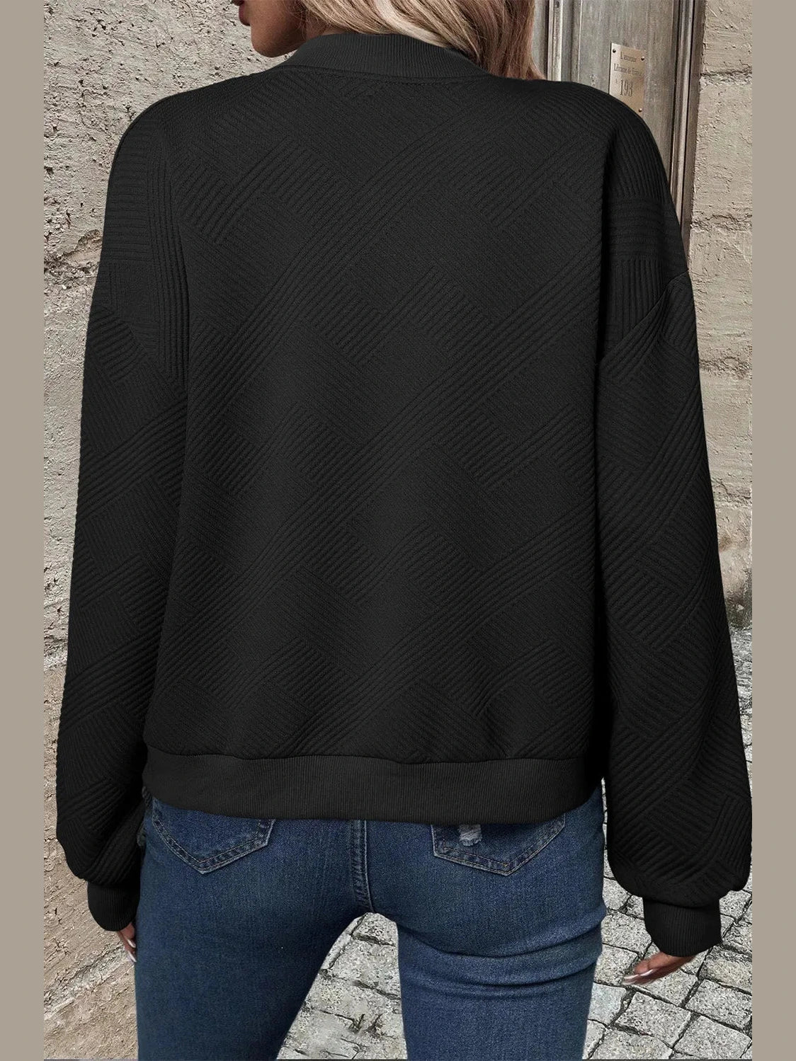 Textured Zip Up Baseball Collar Jacket Trendsi