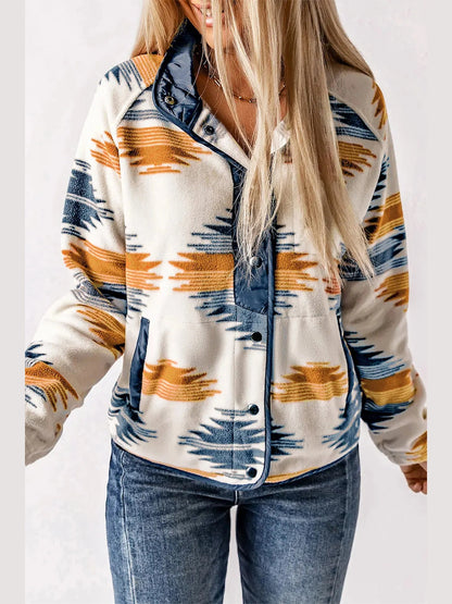 Geometric Snap Button Long Sleeve Jacket nicholesgifts