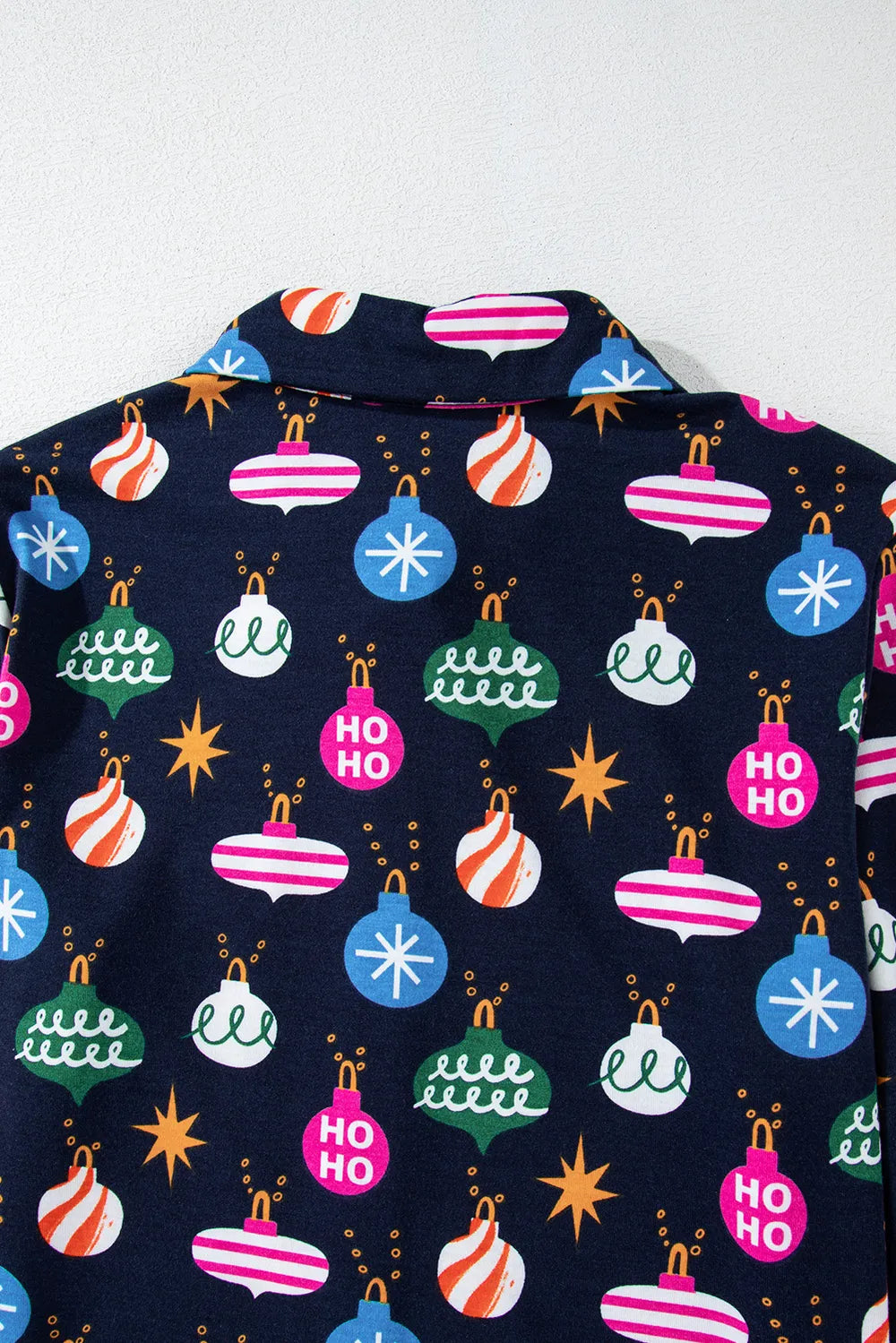 Christmas Lights Print Collared Neck Top and Pants Set Trendsi