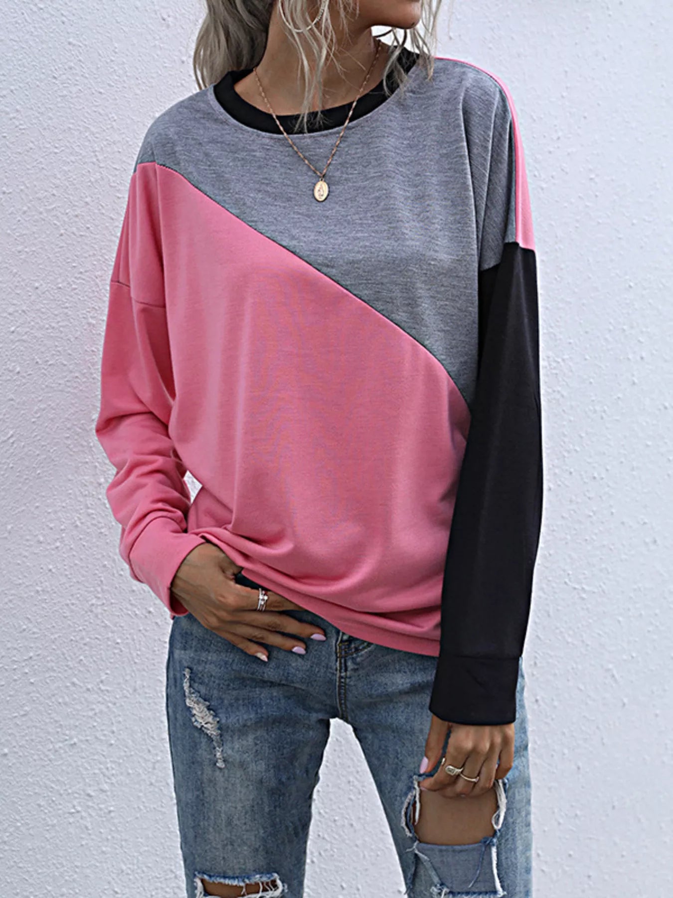 Color Block Casual Round Neck Sweatshirt nicholesgifts