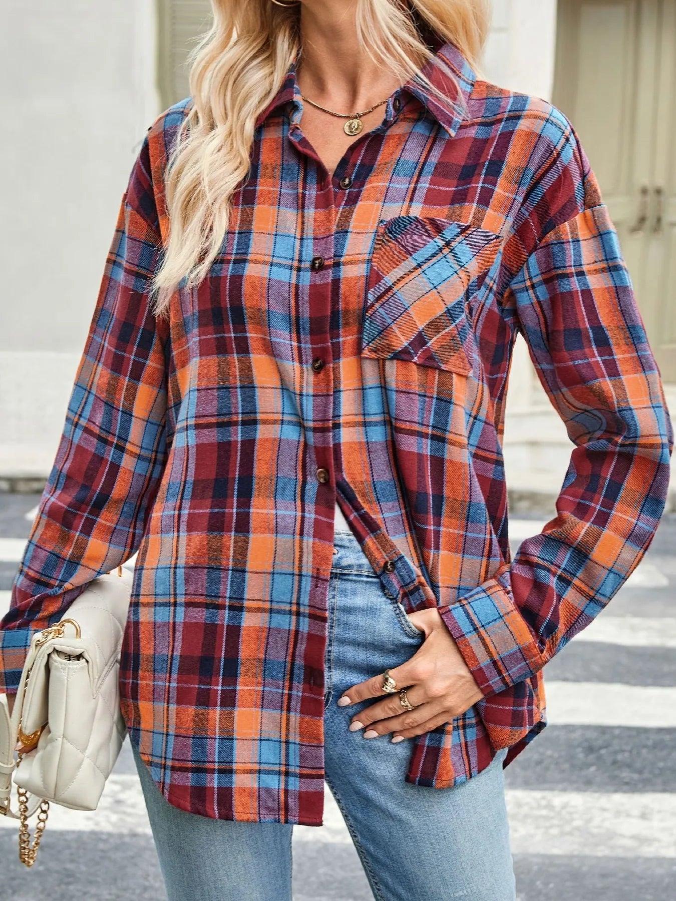 Plaid Button Up Long Sleeve Shirt Trendsi