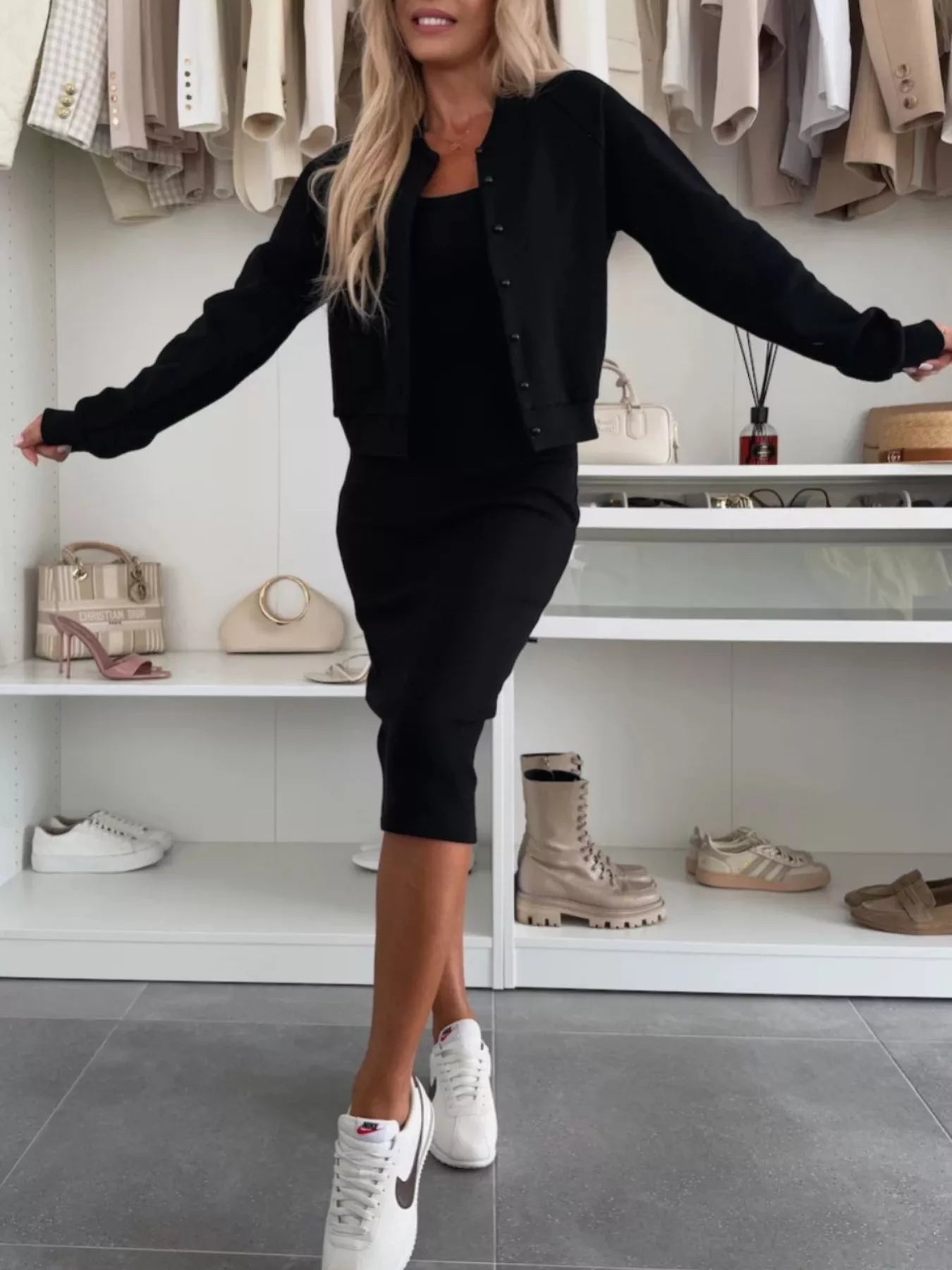 Women Full Size Slit Square Neck Dress and Outerwear Set Plus Size nicholesgifts