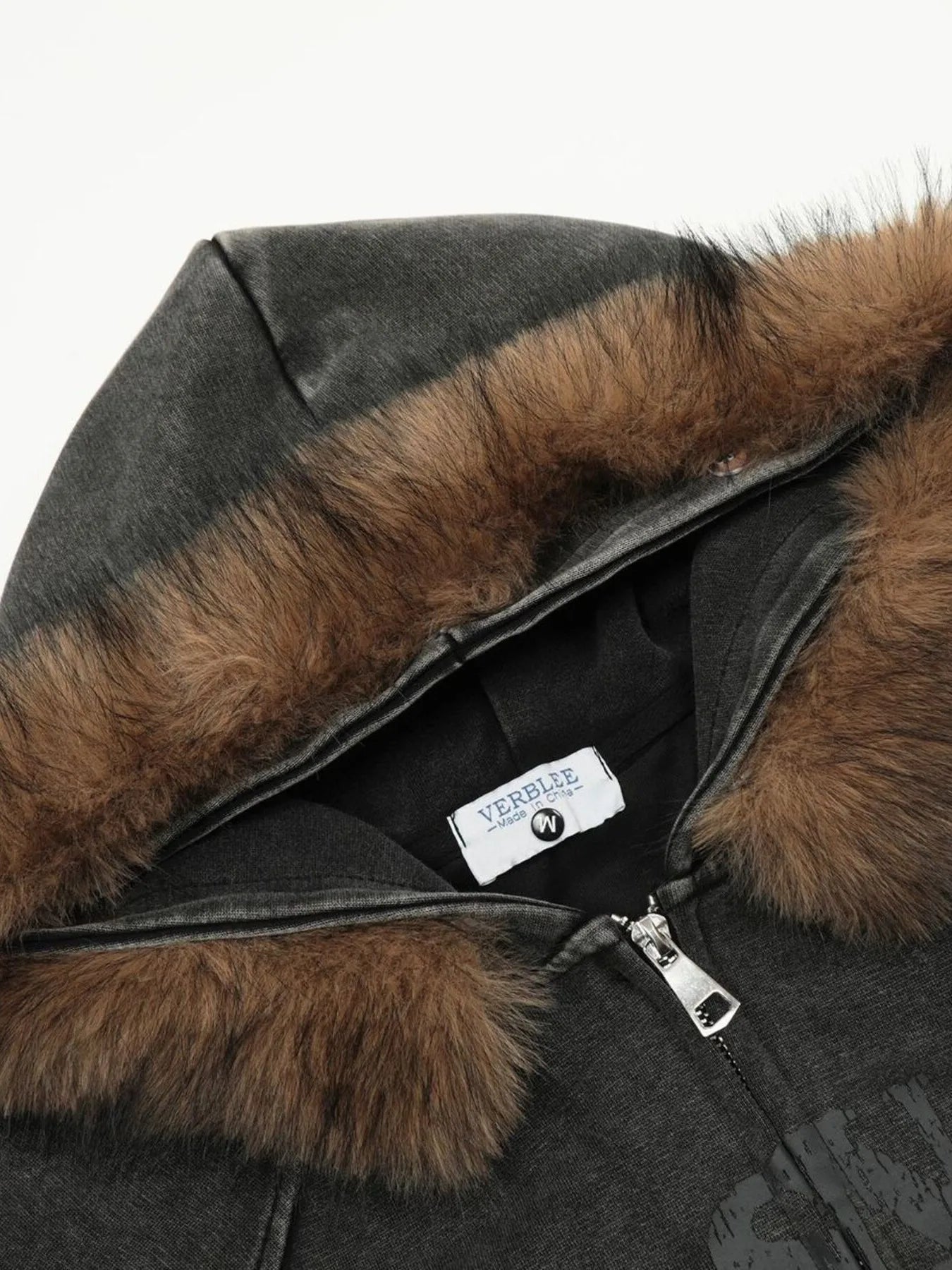 Men's Zip-Up Hoodie with Faux Fur Trim Trendsi