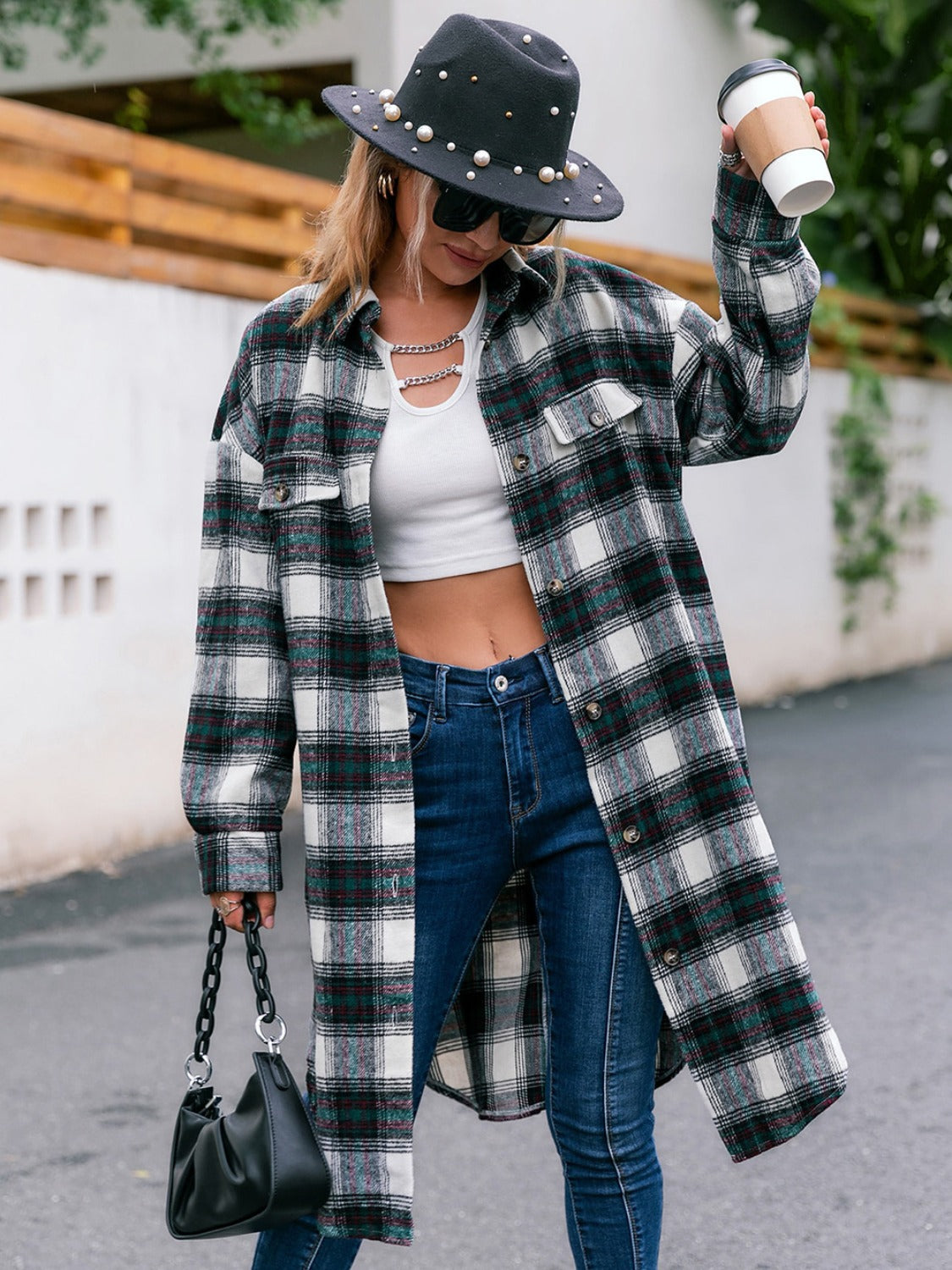 Plaid Button Up Long Sleeve Shacket nicholesgifts