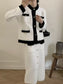 Contrast Trim Jacket and Skirts Sweater Set nicholesgifts