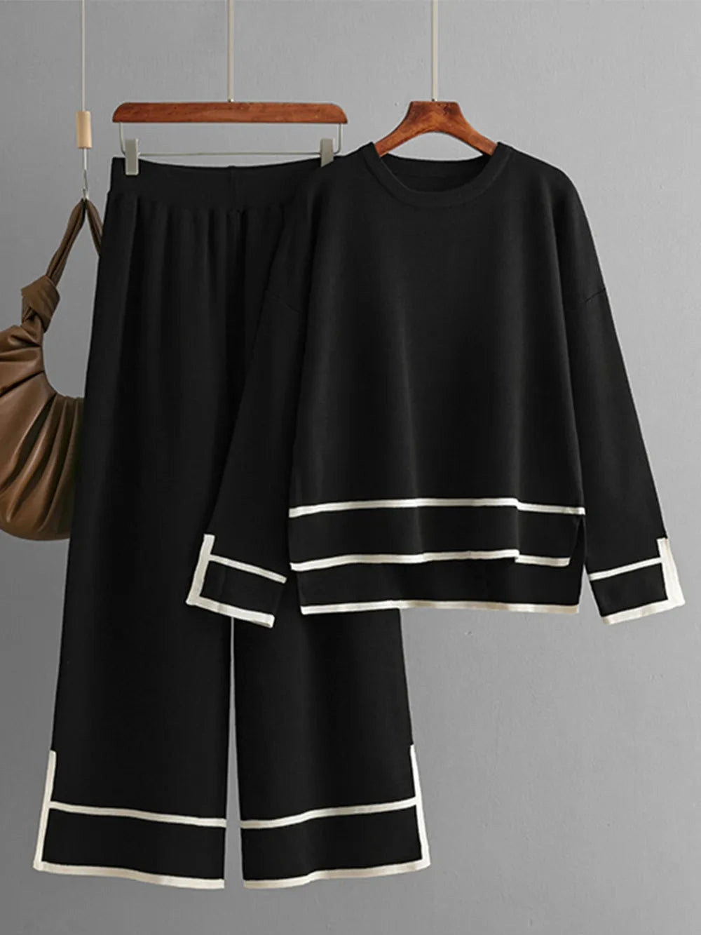 High-Low Round Neck Top and Pants Sweater Set nicholesgifts