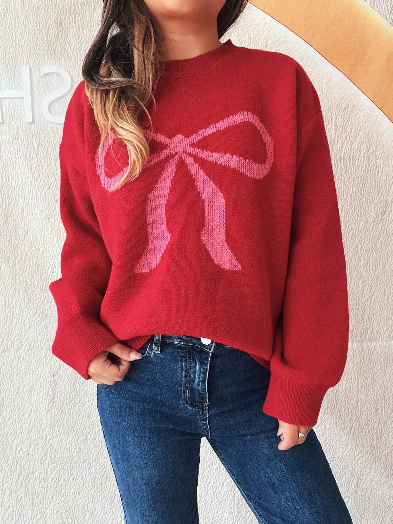 Bow Pattern Casual Long Sleeve Sweater