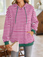Lovelet Drawstring Striped Long Sleeve Hoodie Trendsi