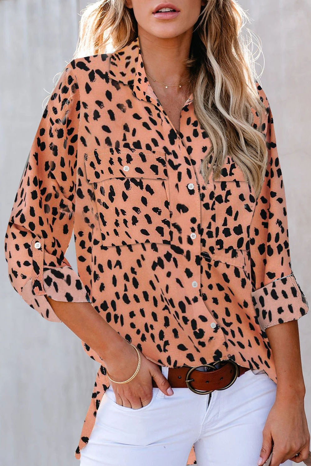 Pockted Printed Button Up Shirt nicholesgifts