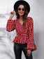 Ruched Printed V-Neck Long Sleeve Blouse nicholesgifts