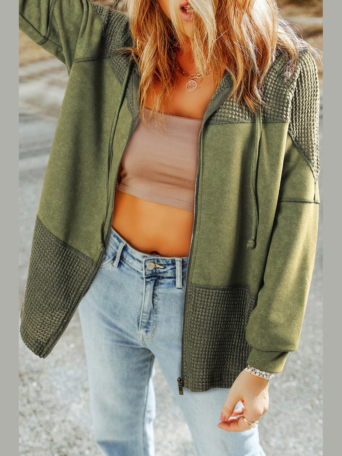 Zip-Up Drawstring Hooded Jacket nicholesgifts