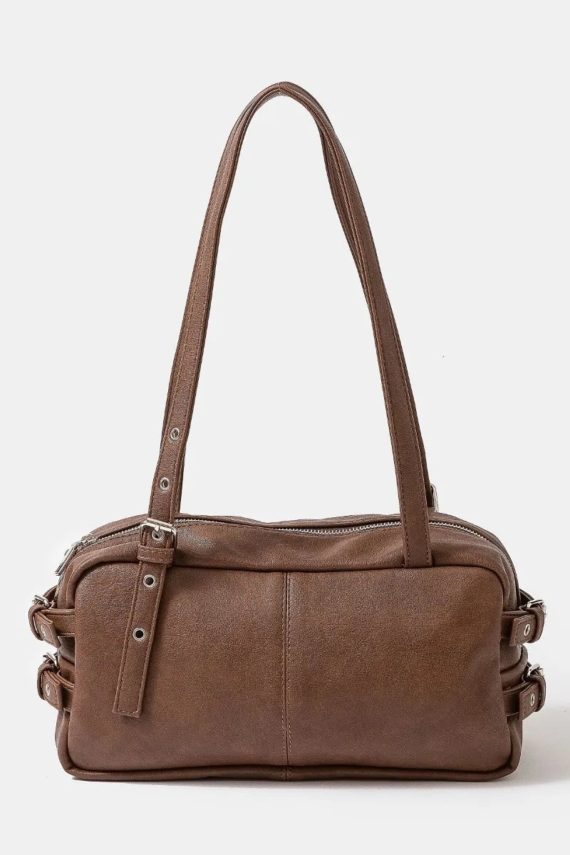 Fame Multi Grommet Belt Strap Rustic Rectangular Hand Bag Trendsi