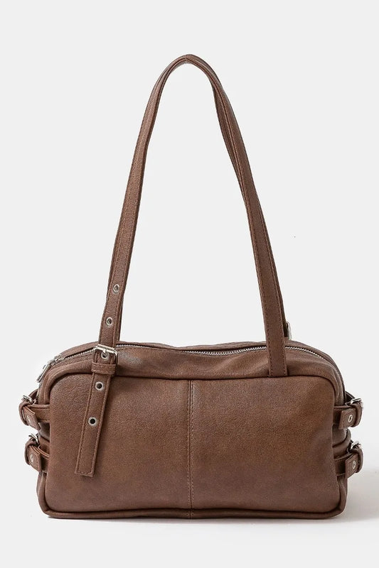 Fame Multi Grommet Belt Strap Rustic Rectangular Hand Bag Trendsi