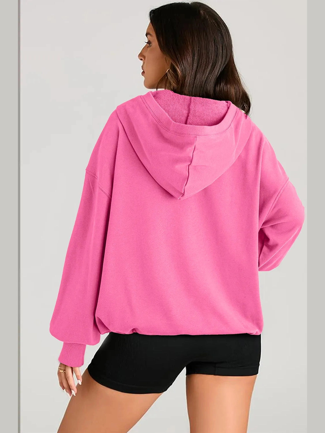 Pocketed Half Zip Long Sleeve Hoodie Trendsi