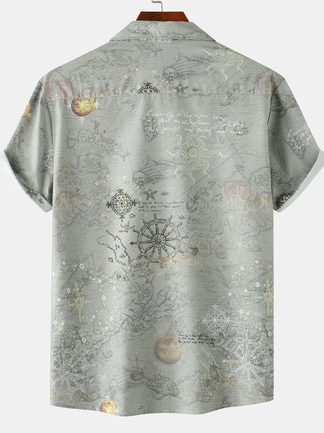 Men's Vintage Map Print Short Sleeve Button Down Shirt NicholesGifts