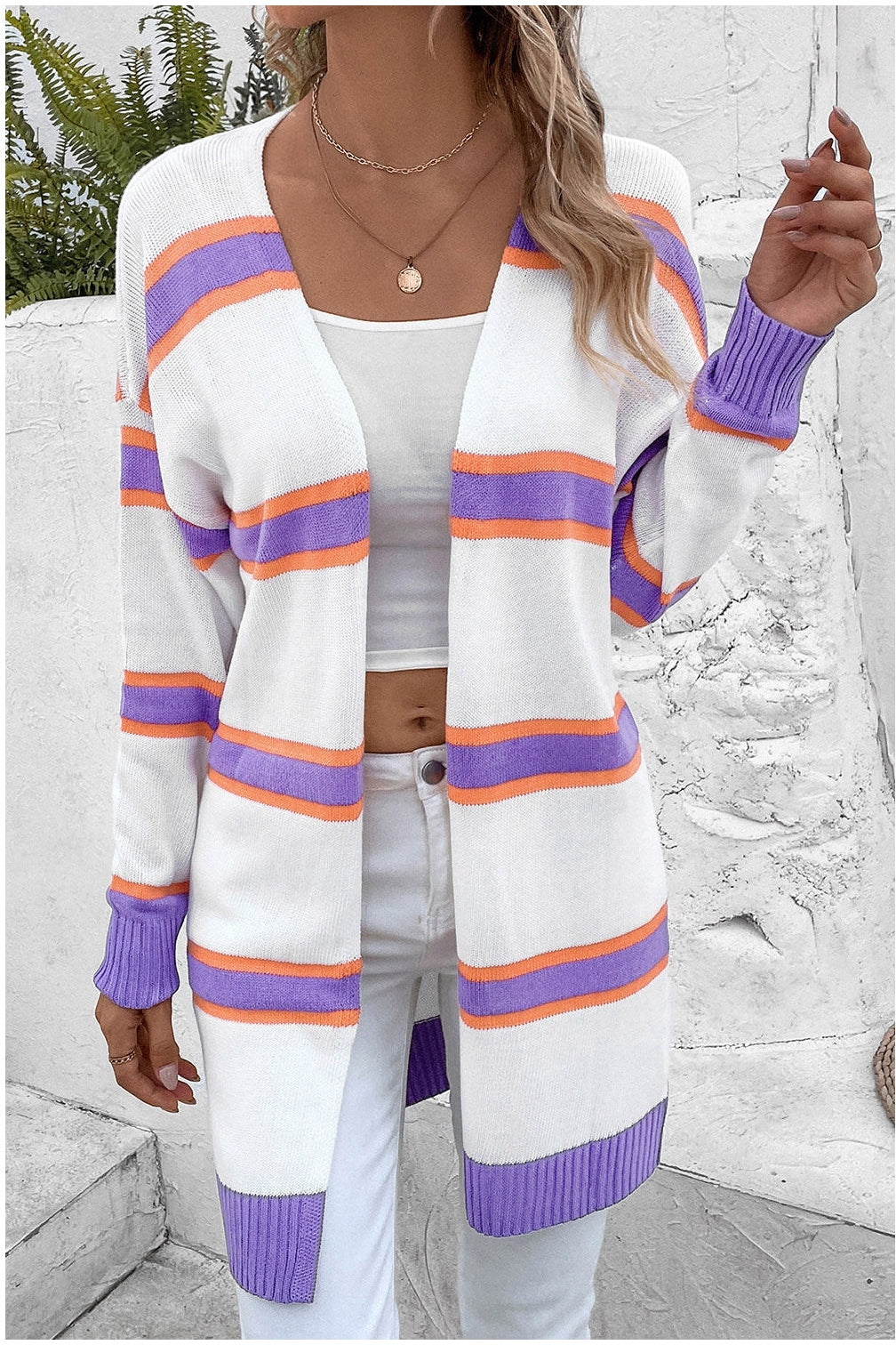 Striped Dropped Shoulder Cardigan nicholesgifts