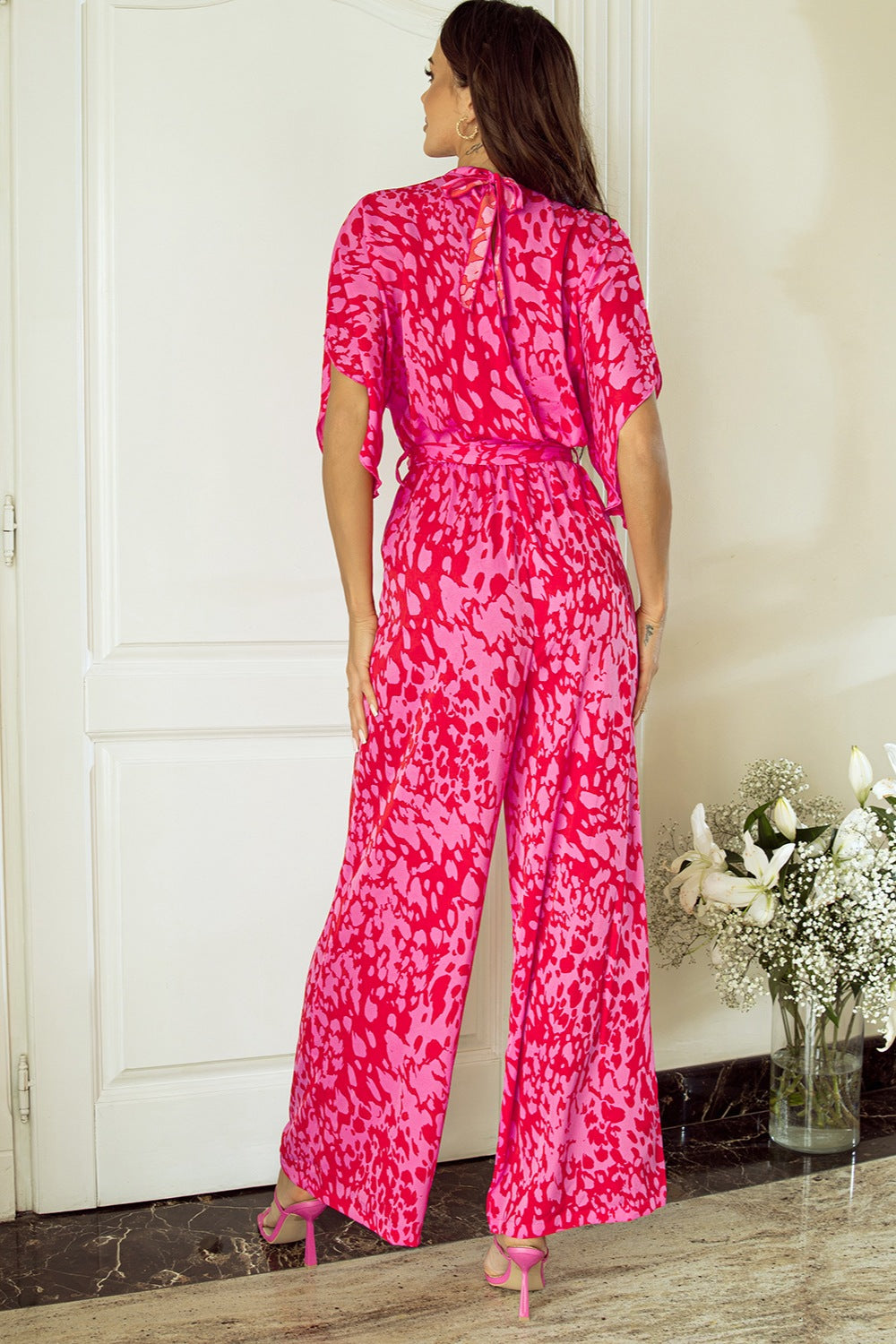 Printed Mock Neck Kimono Sleeve Jumpsuit nicholesgifts