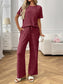 Ribbed Knit Short Sleeve Top and Pants Lounge Set nicholesgifts