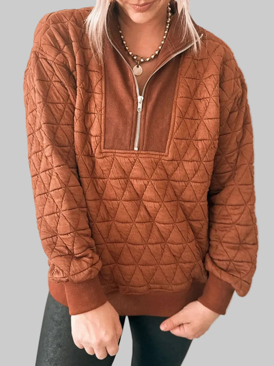 Women Quilted Half-Zip Long Sleeve Sweatshirt nicholesgifts