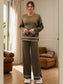 High-Low Round Neck Top and Pants Sweater Set nicholesgifts