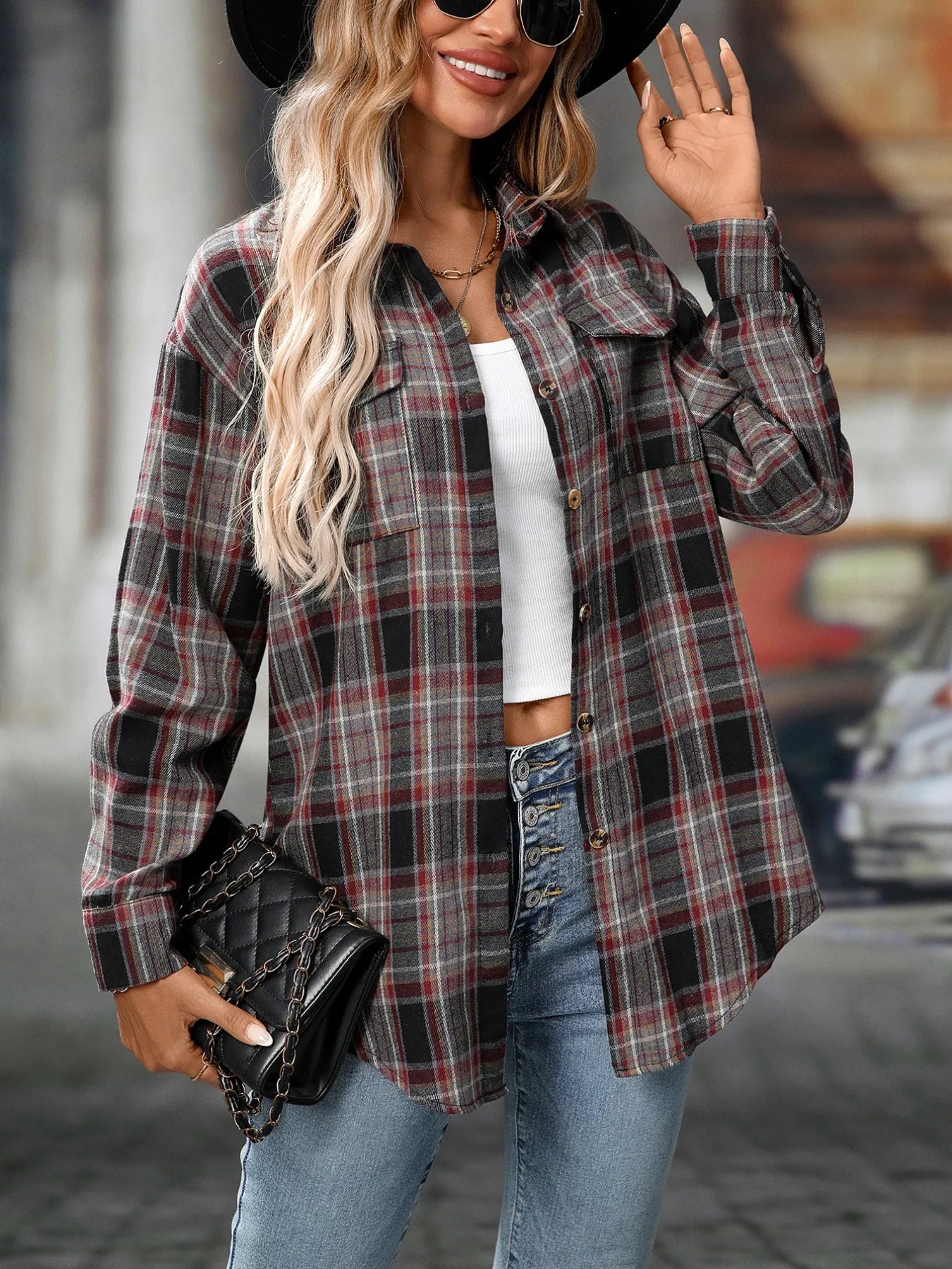 Oversized Plaid Button-Up Shirt NicholesGifts