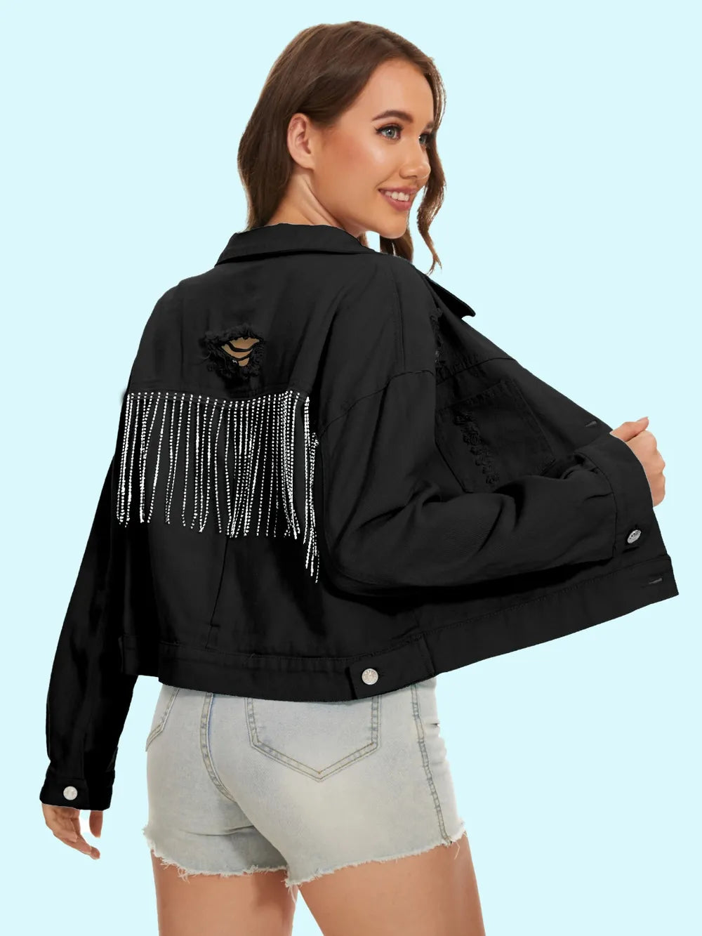 Distressed Distressed Button Up Denim Jacket nicholesgifts