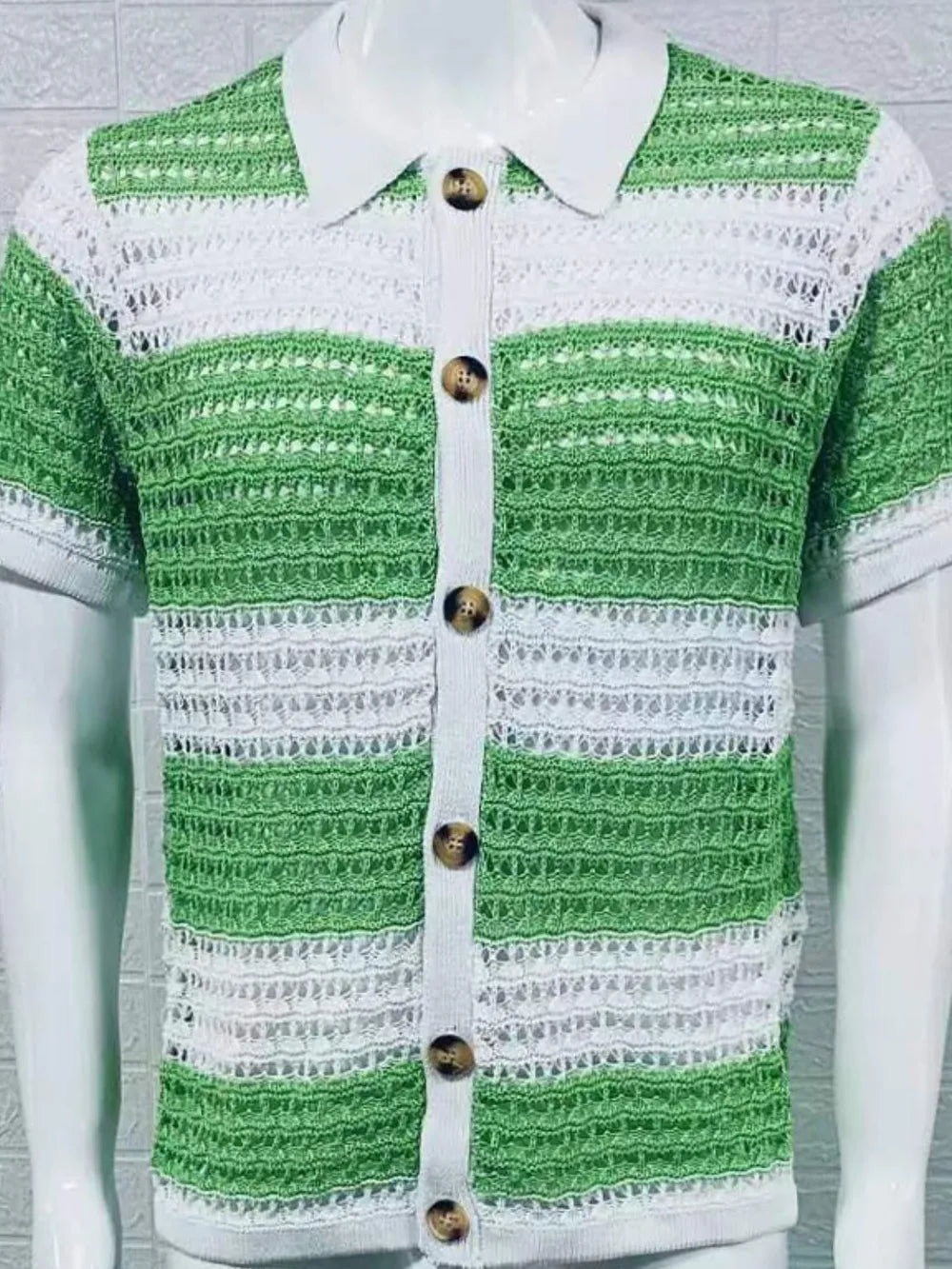 Men's Button Down Collared Neck Contrast Openwork Shirt NicholesGifts