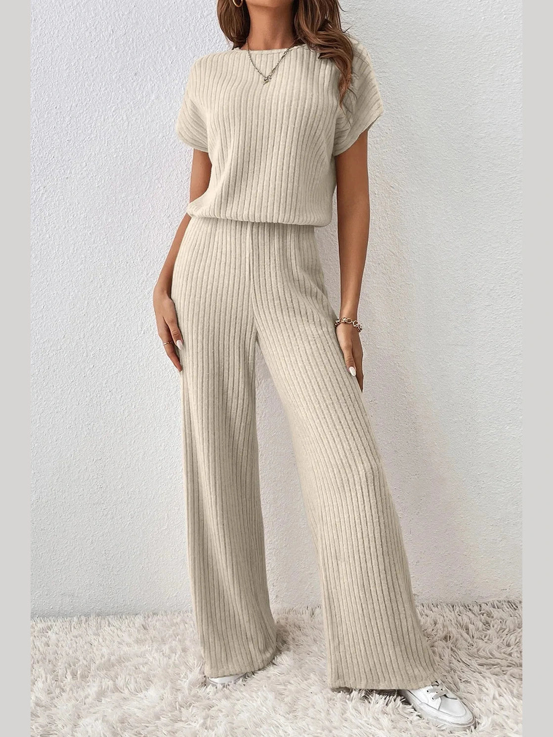 Ribbed Knit Wide Leg Jumpsuit nicholesgifts