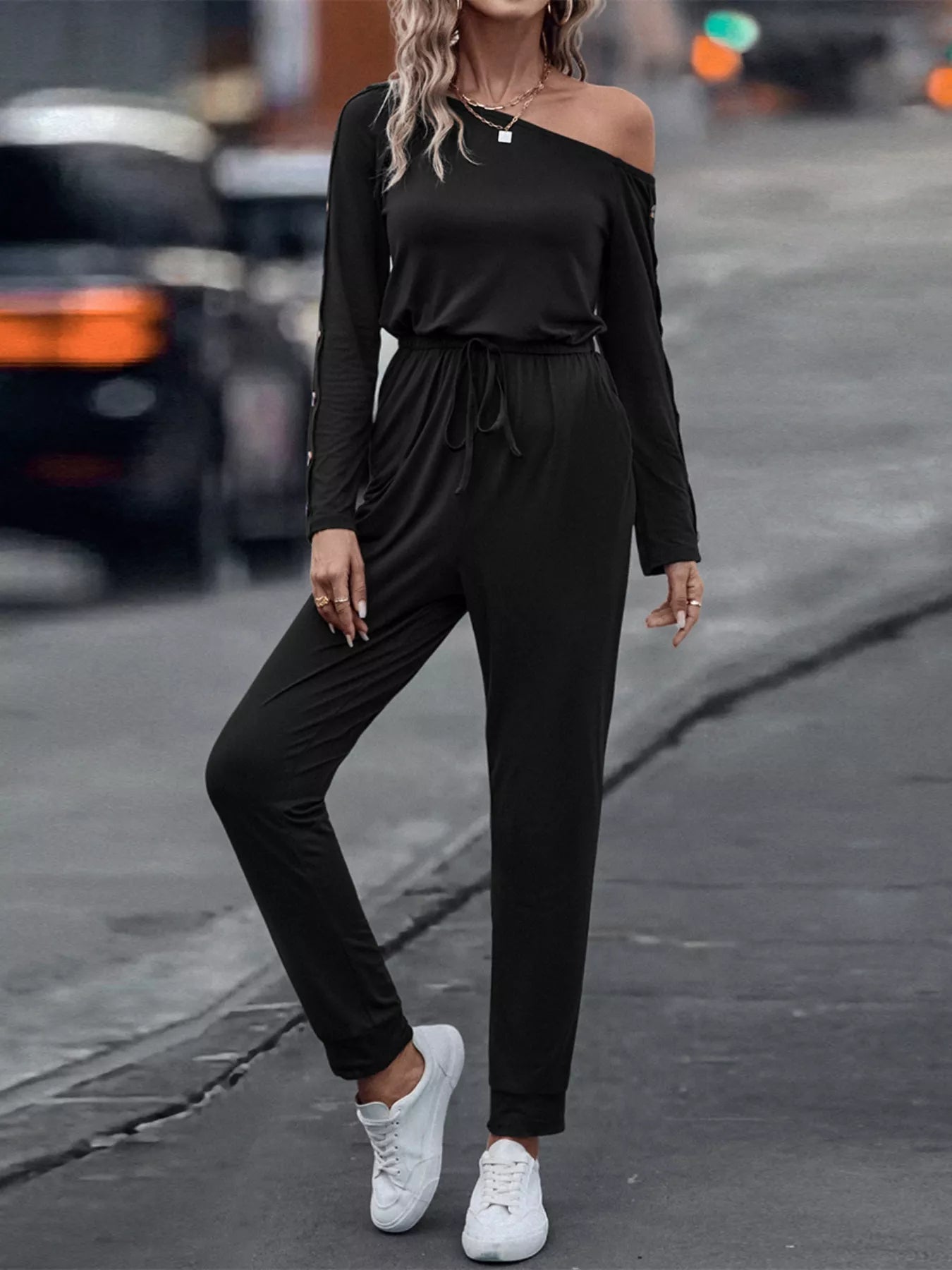 One Shoulder Long Sleeve Jumpsuit nicholesgifts