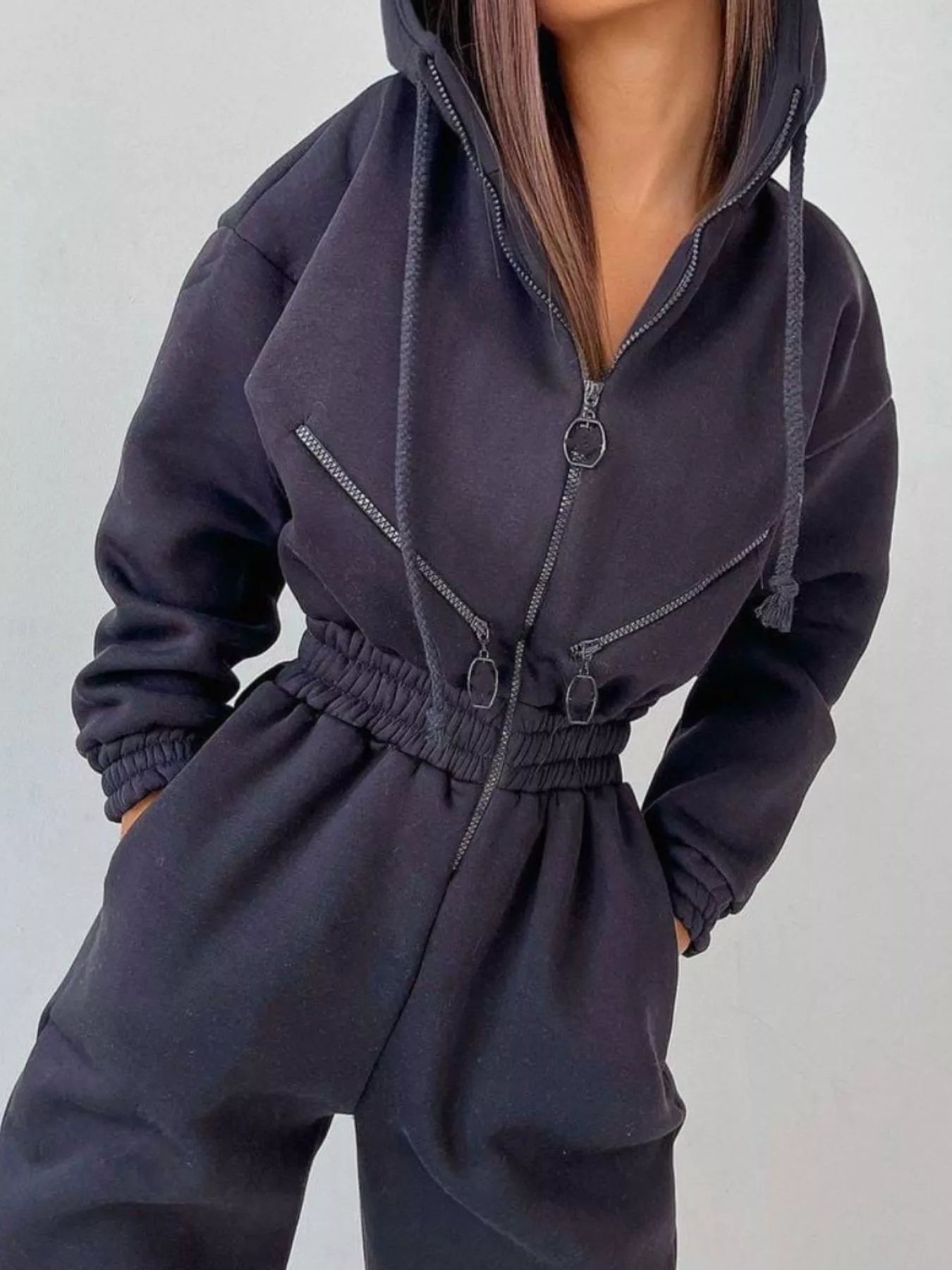Hooded Zip-Up Long Sleeve Jumpsuit nicholesgifts