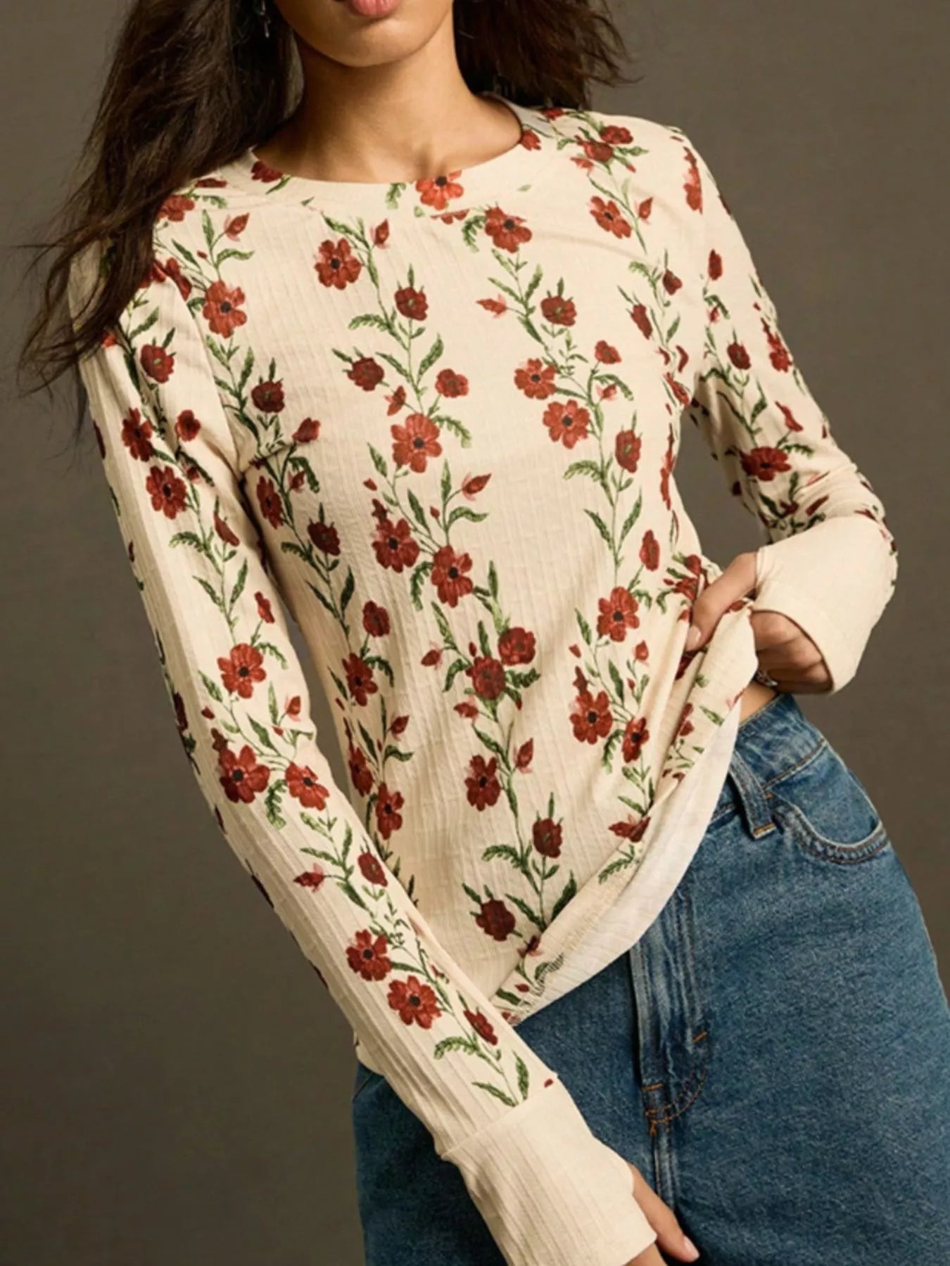 Floral Print Long Sleeve T-Shirt nicholesgifts