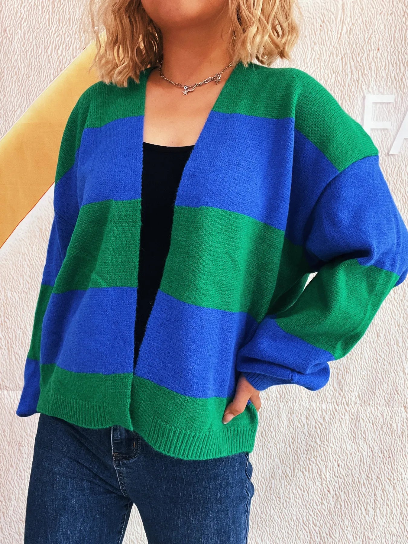 Color Block Open Front Cardigan