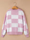 Checkered Exposed Seam Drooped Shoulder Sweater nicholesgifts