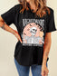 Women Halloween Skull Checkerboard Graphic Round Neck Tee nicholesgifts