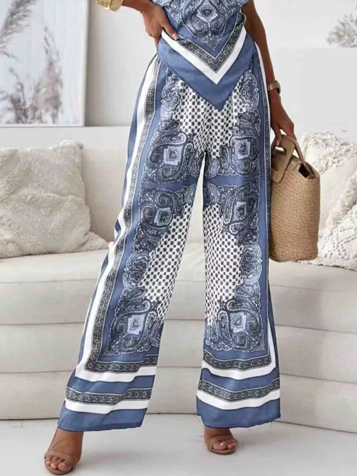 Tie Back Printed Cami and Pants Set Trendsi