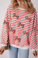 Stripe Sequined Joy Pattern Patchwork Sleeve Round Neck Sweatshirt nicholesgifts