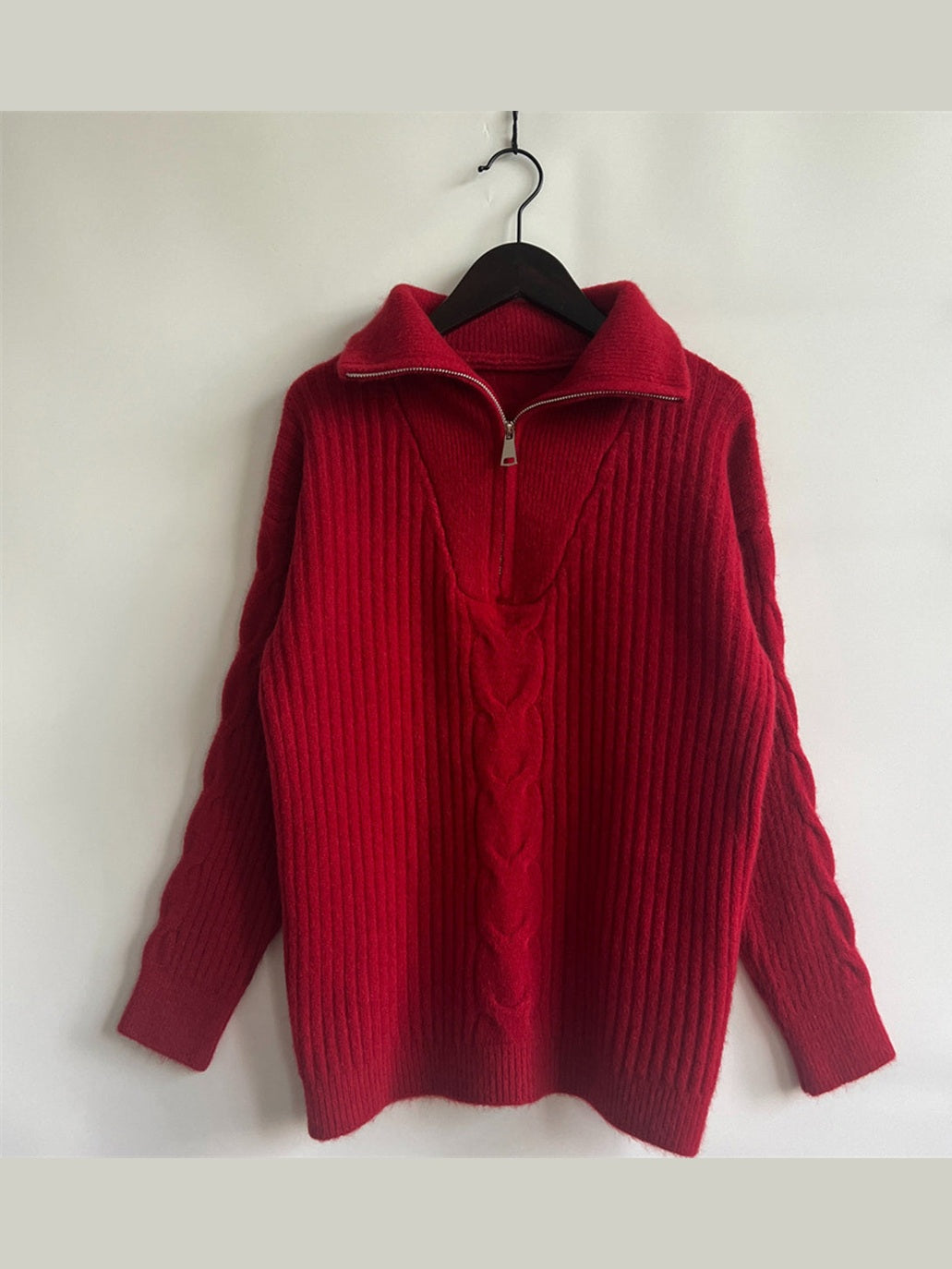 Ribbed Half Zip Long Sleeve Sweater Trendsi