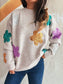Sequin Flower Round Neck Long Sleeve Sweater nicholesgifts