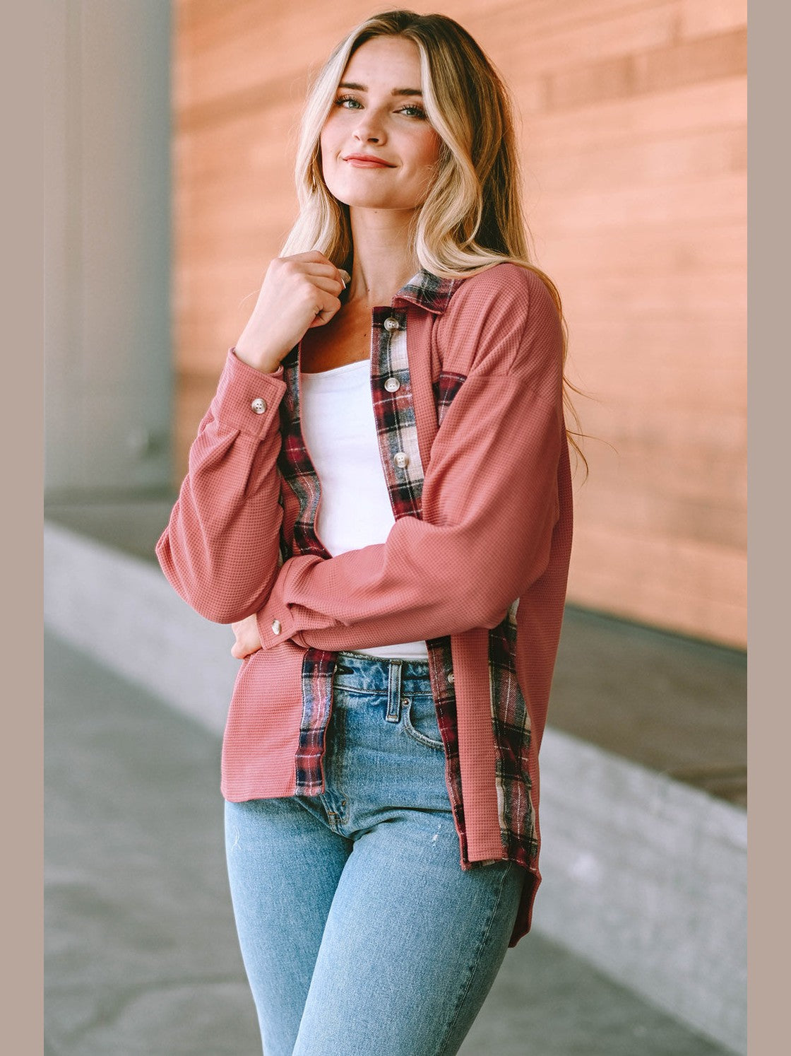 Plaid Button Down Collared Jacket nicholesgifts