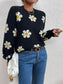 Flower Round Neck Latern Sleeve Sweater nicholesgifts