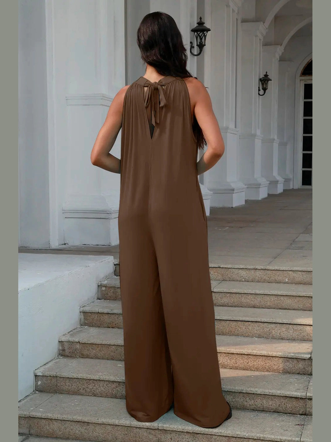 Double Take Full Size Tie Back Cutout Sleeveless Jumpsuit nicholesgifts
