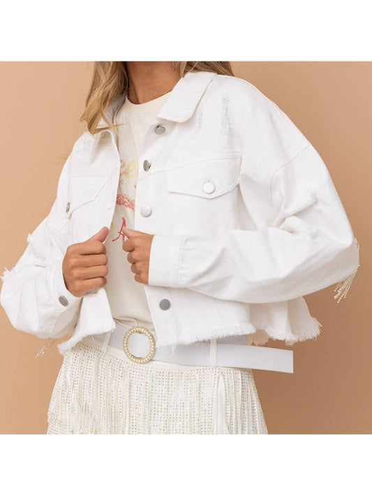 Distressed Raw Hem Dropped Shoulder Denim Jacket NicholesGifts