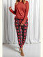 Round Neck Top and Drawstring Plaid Pants Lounge Set nicholesgifts
