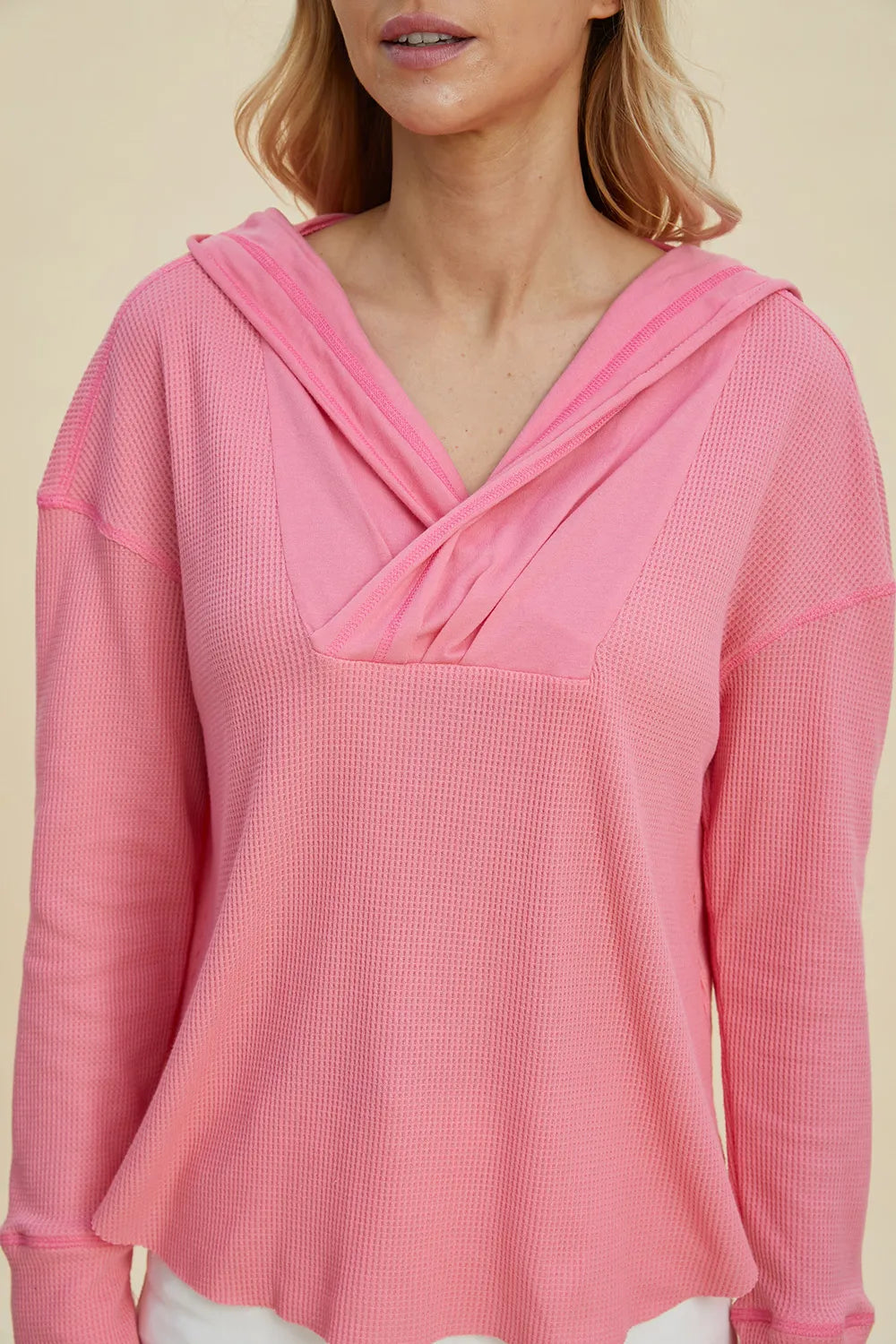 Double Take Full Size High-Low Dropped Shoulder Long Sleeve Hoodie Trendsi