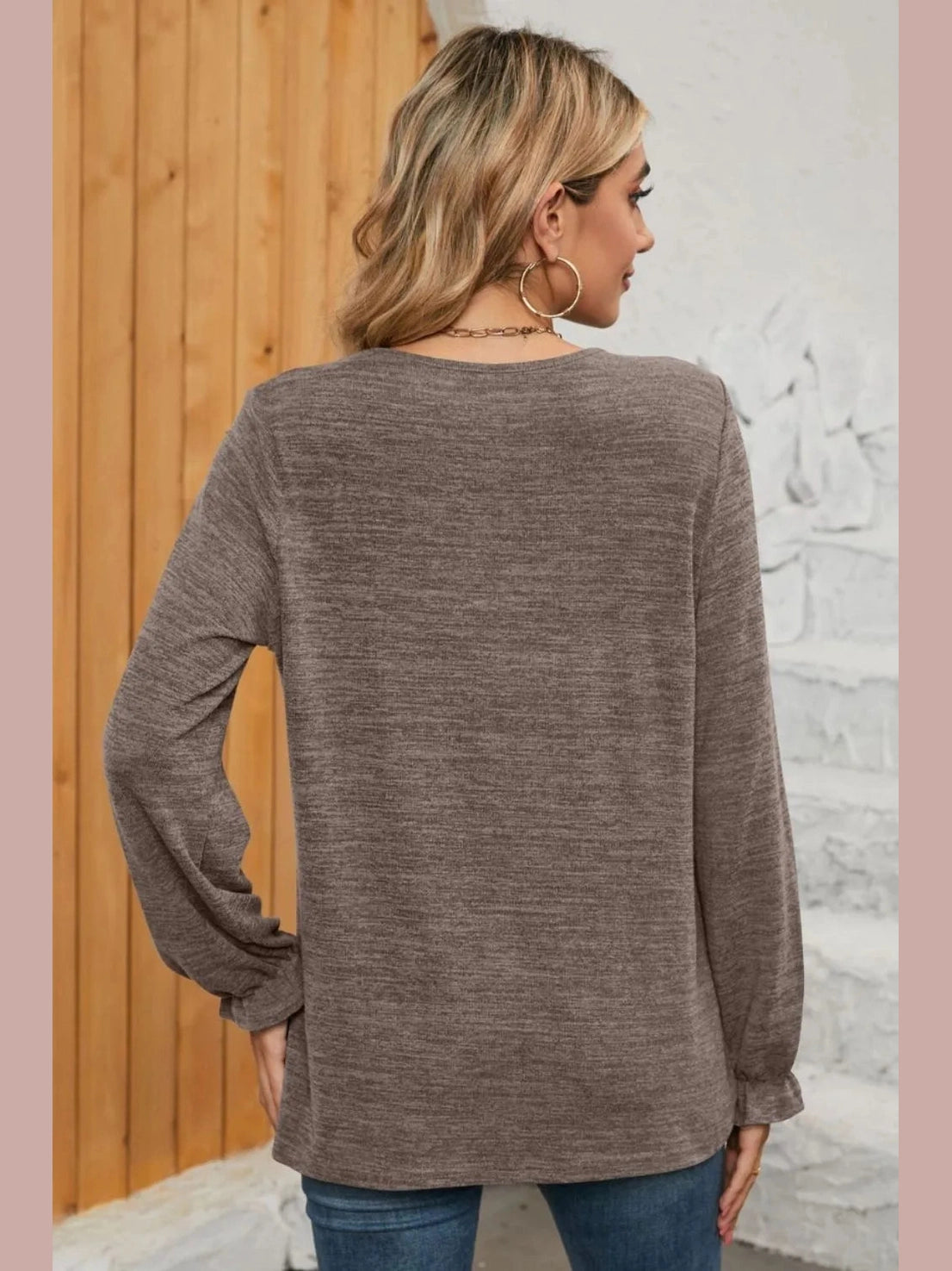 Ruched Round Neck Flounce Sleeve T-Shirt NicholesGifts