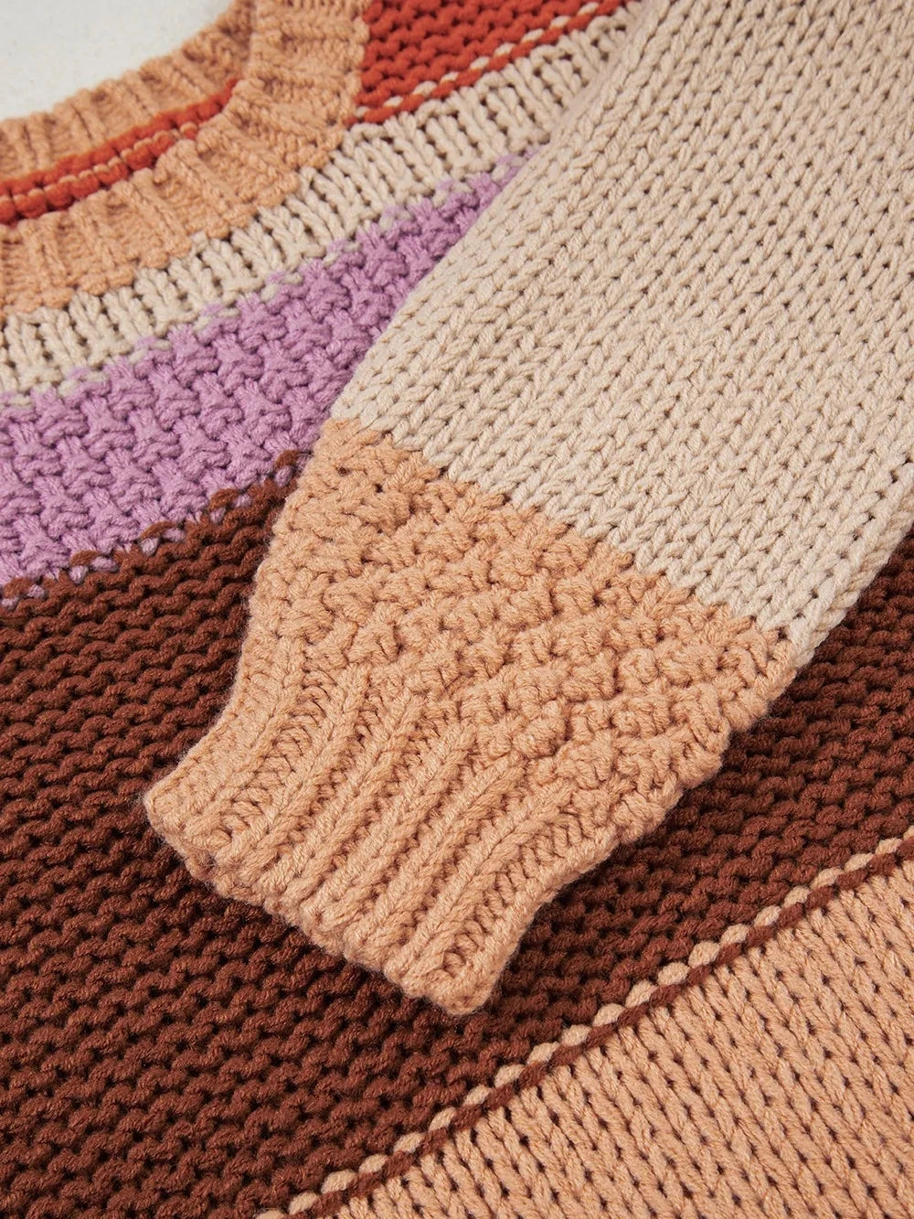 Colorblock Striped Round Neck Sweater
