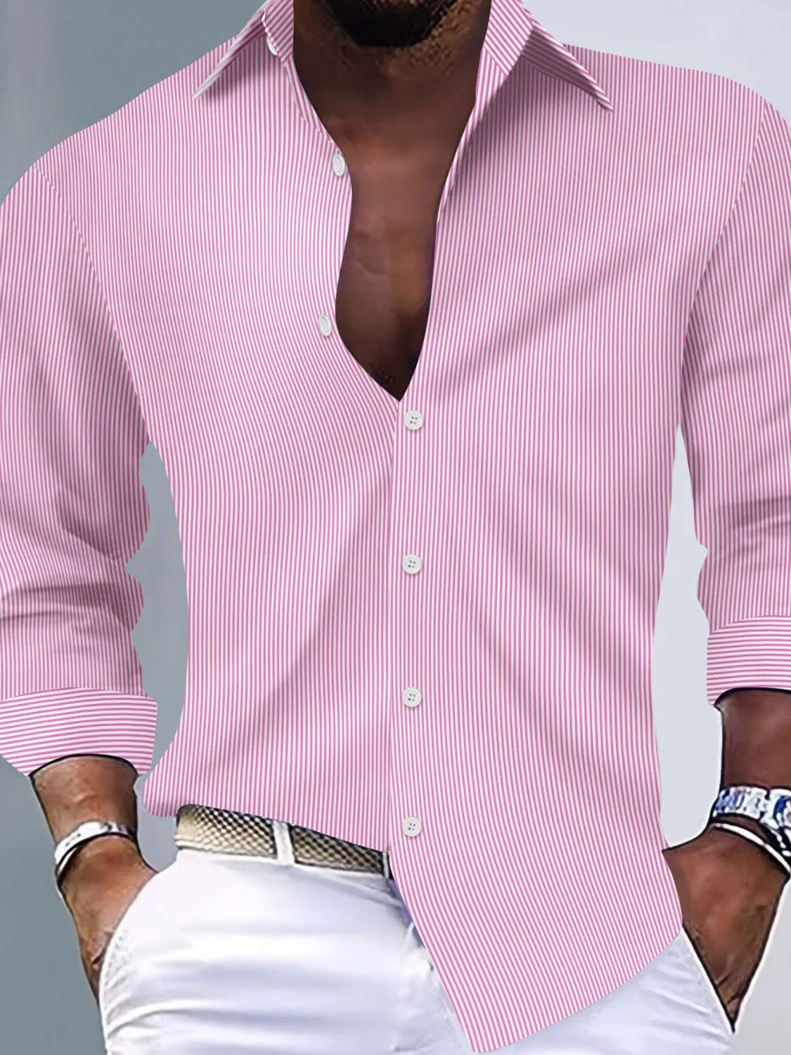 Men's Full Size Striped Button Up Long Sleeve Shirt Plus Size NicholesGifts